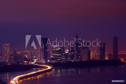 Picture of Panama City Night Skyline With Car Traffic On Highway
